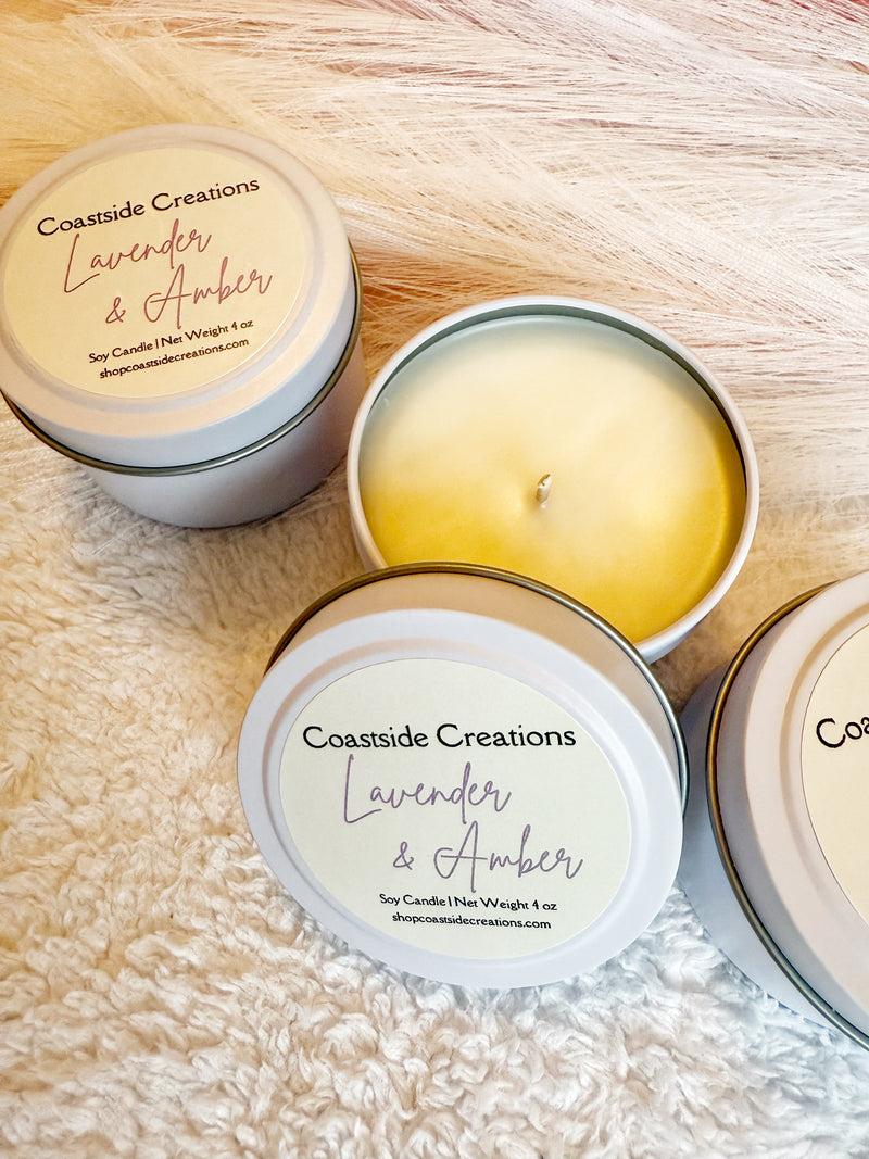 Lavender & Amber mini tin candles